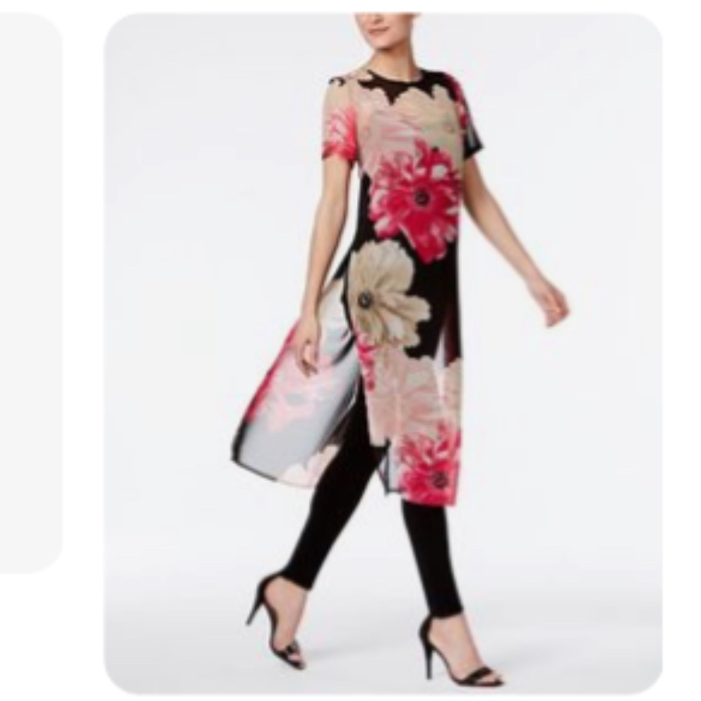 Calvin Klein Sheer Floral Tunic Maxi Top